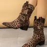 Women's Fashion Boots, Trendy Boots, Vintage Leopard Print Western Style, Mid-Calf Textile Upper, Rubber Sole, Fall & Winter Casual Wear