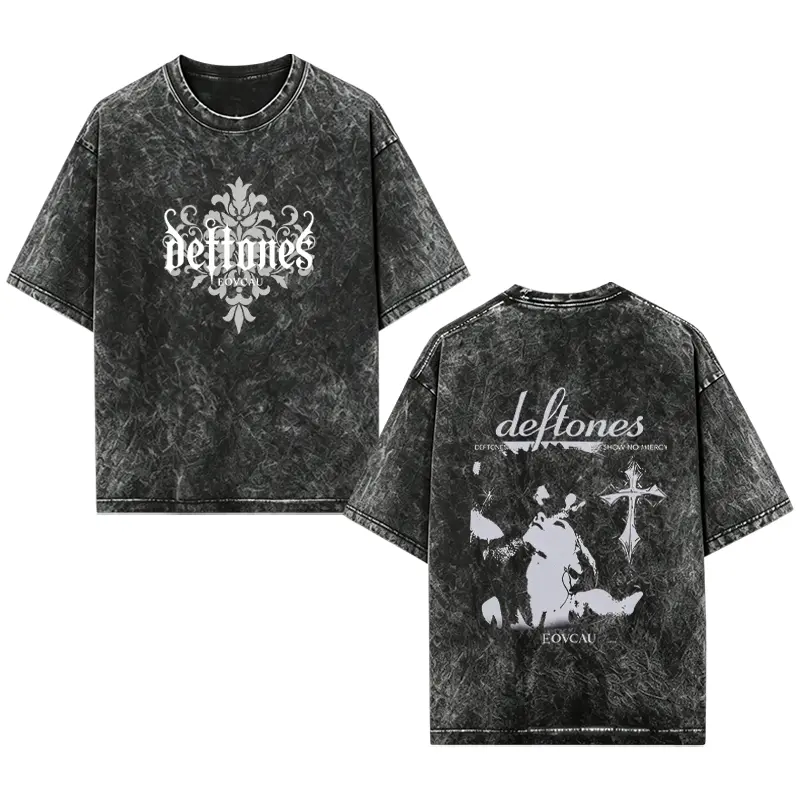 [EOVCAU]Retro Vintage Deftones Warrior Heavy Metal Washed T-Shirt, Unisex Oversize Rock Band Washed Heavyweight Cotton T-shirt, Gift For Gothic, Gift For Punk , Gift For Grunge, Gift for Emo,Y2K Goth Style Deftones Fan Shirt，Summer Men'S Crewneck Tee
