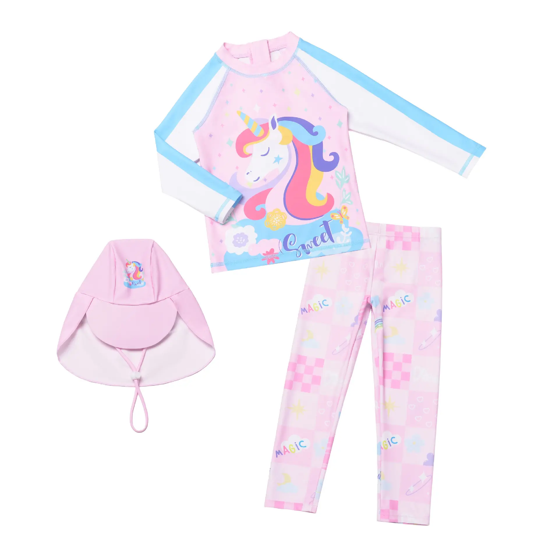 Girls 3 Piece Full Coverage Swimsuit – Long Sleeve UPF 50+ Rash Guard + Long Pants + Sun Hat | Modest Cute Floral Print Beach Wear for Teen & Youth | Summer Swimming Set