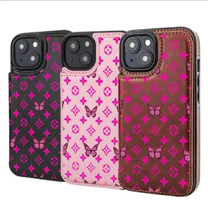 Vintage Monogram Butterfly Phone Case for iPhone16 Pro Max Leather Shockproof Protective Cover Phone Case For 17 16 15 14 13 12 11 X XS AIR PRO PLUS MAX AIR Phone Case #YJPBKLV