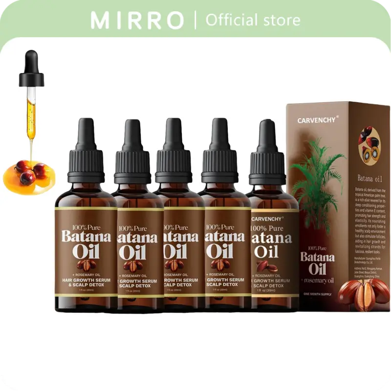 [5 Packs] CARVENCHY Organic Batana Oil with Rosemary - Daily Haircare for Men & Women, Natural Hair Growth Product, Lengthening Thickening Repair for Dry, Damaged Hair