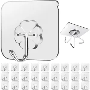 28 Pack Clear Heavy Duty Self Adhesive Sticky Hooks for Hanging Suitable for Wall Kitchen Bathroom Shower & Ceiling