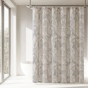 Lush Decor x Chuks Collins Umbra Bloom Shower Curtain 72" x 72" Linen Cotton Blend Mushroom Motif OEKO-TEX Certified Modern Bathroom Decor