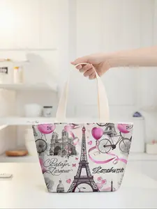 Paris Eiffel Tower Print Lunch Bag, Large Capacity Insulated Cooler, Lightweight Largecapacity Travel Handbag for Men & Women, Ideal for Hiking Camping, Lunch Box Bag