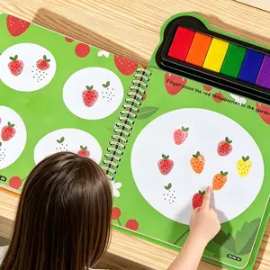 Fingerprint Painting Book Set with 7-Color Finger Paint, 50-Page Preschool Activities Toy for Toddlers (3-4 Years), Educational Arts & Crafts Birthday Gift