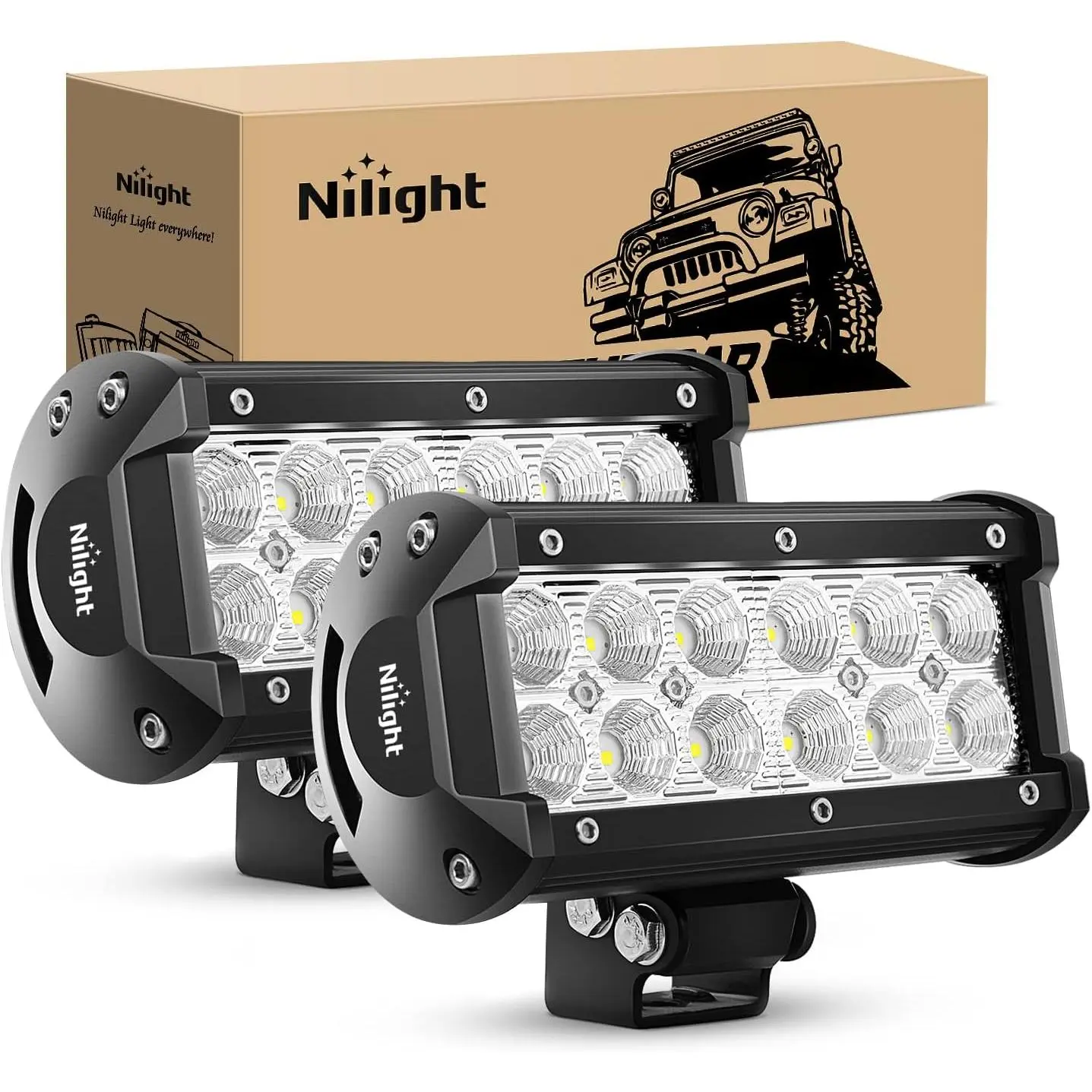 Nilight 36W Output 6.5-Inch Flood LED Light Bar (2PCS) - Aluminum Housing, Wide Beam, Mount, Bright Off-Road Driving Fog Light for Boats, Trucks, Underglow Car, Led Work Light, Off Road Lights