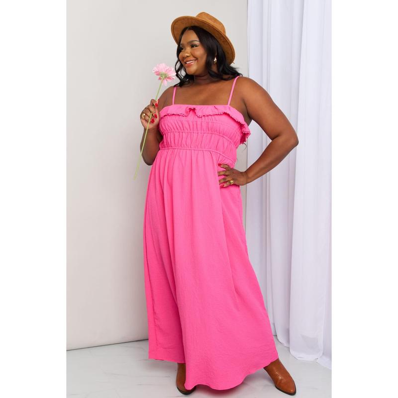 White Birch What In Carnation Full Size Shirred Sleeveless Dress