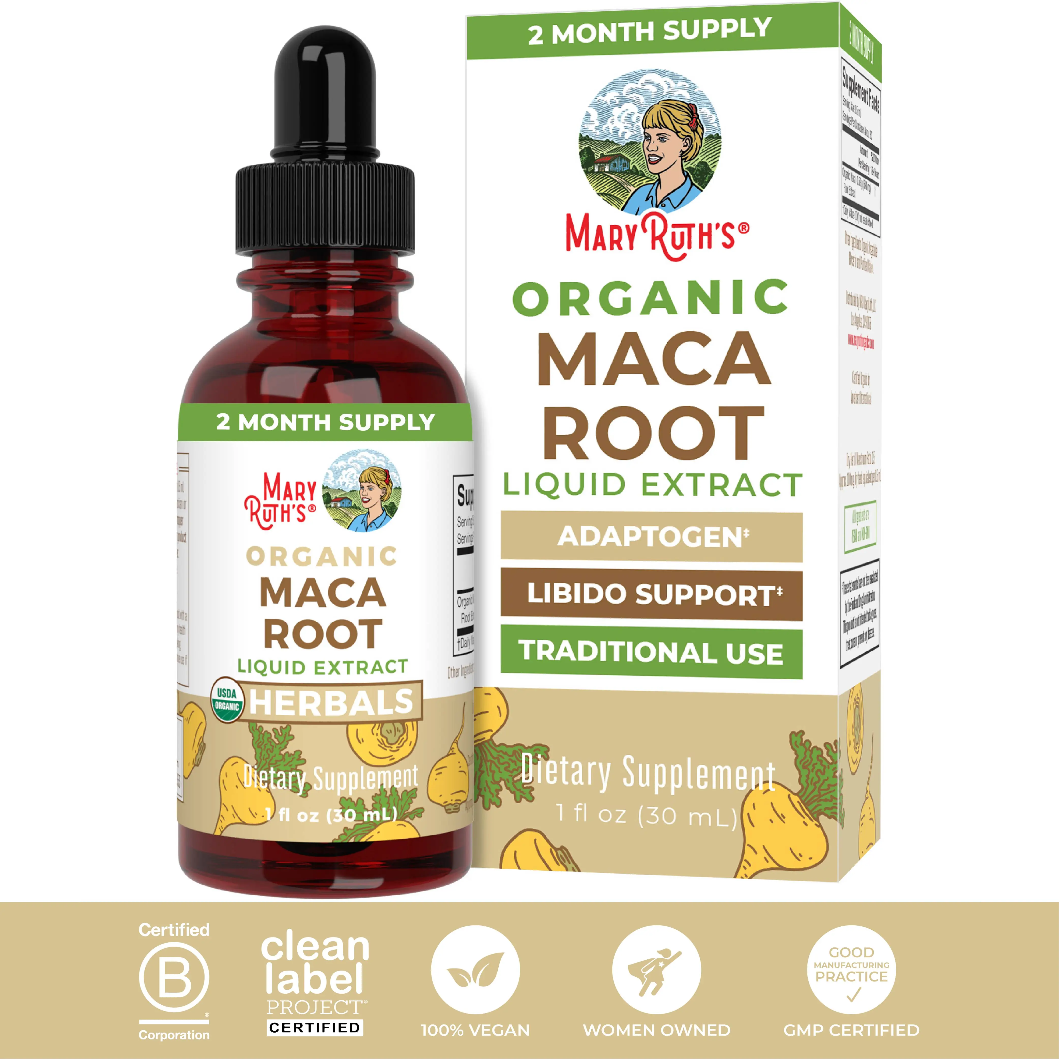 MaryRuth's USDA Organic Maca Root Liquid Extract - Adaptogen - Mood & Overall Health - Stress Support Supplement - Vegan - Non-GMO - 1 Fl Oz