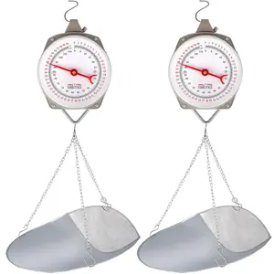 2 Sets 110 lbs Large Display Hanging Scale with Scoop, Kitchen Dial Weight Scale, Silver Industrial Spring Scale for Shopping Traveling Food Produce Weighing