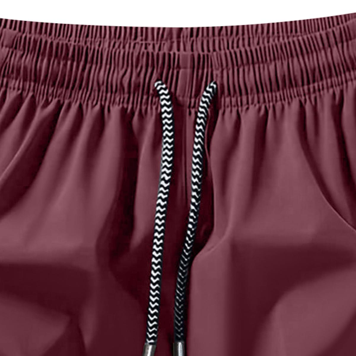 Men's Solid Color Casual Shorts Five-Piece Set, With Zipper Pockets, Summer Fashion Drawstring Sports Shorts, Suitable For Gym And Outdoor Wear