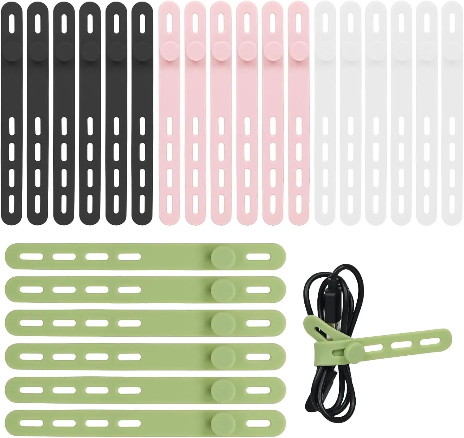 24PCS Silicone Wire Cable Ties, Reusable Adjustable Locking Buckle Organizer Straps (5.12"(L)x0.47"(W), 0.33" Thickness), Multi-Use Cable Management Tool for Home Improvement, Electrical Supplies, Kitchen