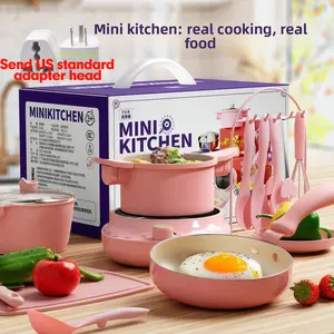 Children's Cooking Set - A truly safe mini kitchen set with a children's set for making real food,  Kitchen toys for toddlers, kitchen toy gifts suitable for girls and boys(Send US standard adapter head)