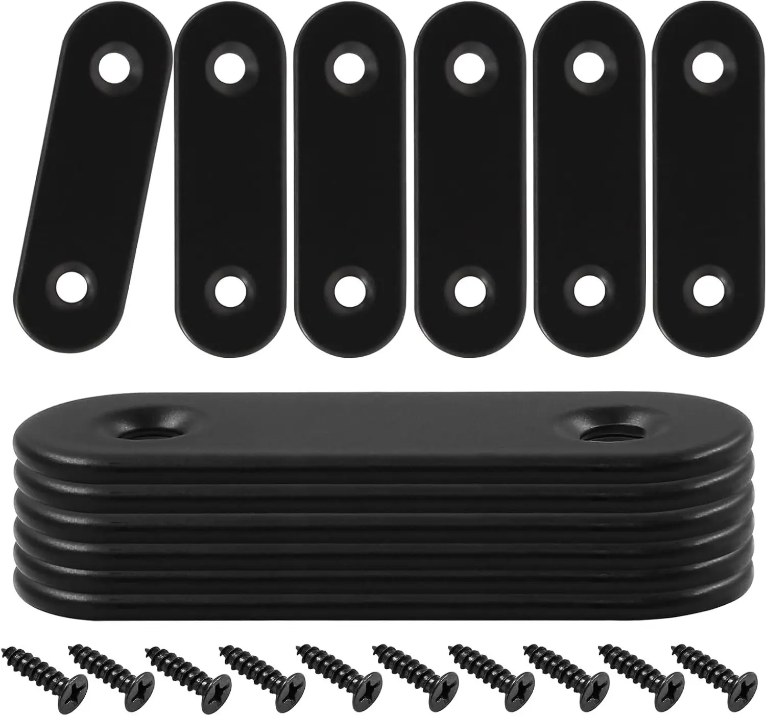 12 Pcs 2 Inch Black Straight Brackets, Stainless Steel Brace | Durable Anti-Corrosion Build, Includes Screws And Driver, Pre-Drilled For Easy Setup, Fits Chairs, Tables And Cabinets