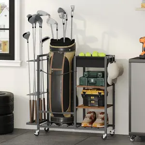 Golf Storage Organizer for Garage, Golf Bag Stand for Single Golf Bag and Equipment Accessories, Freestanding Golf Club Holder for Garage, Shed, , Basement