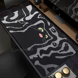 Abstract Black Cat Extended Mouse Pad, Minimalist Camo Desk Mat, Desk Accessories | Oversized Non-Slip for Gamers & Cat Lovers | Edgy Monochrome Aesthetic | For Gaming Setup