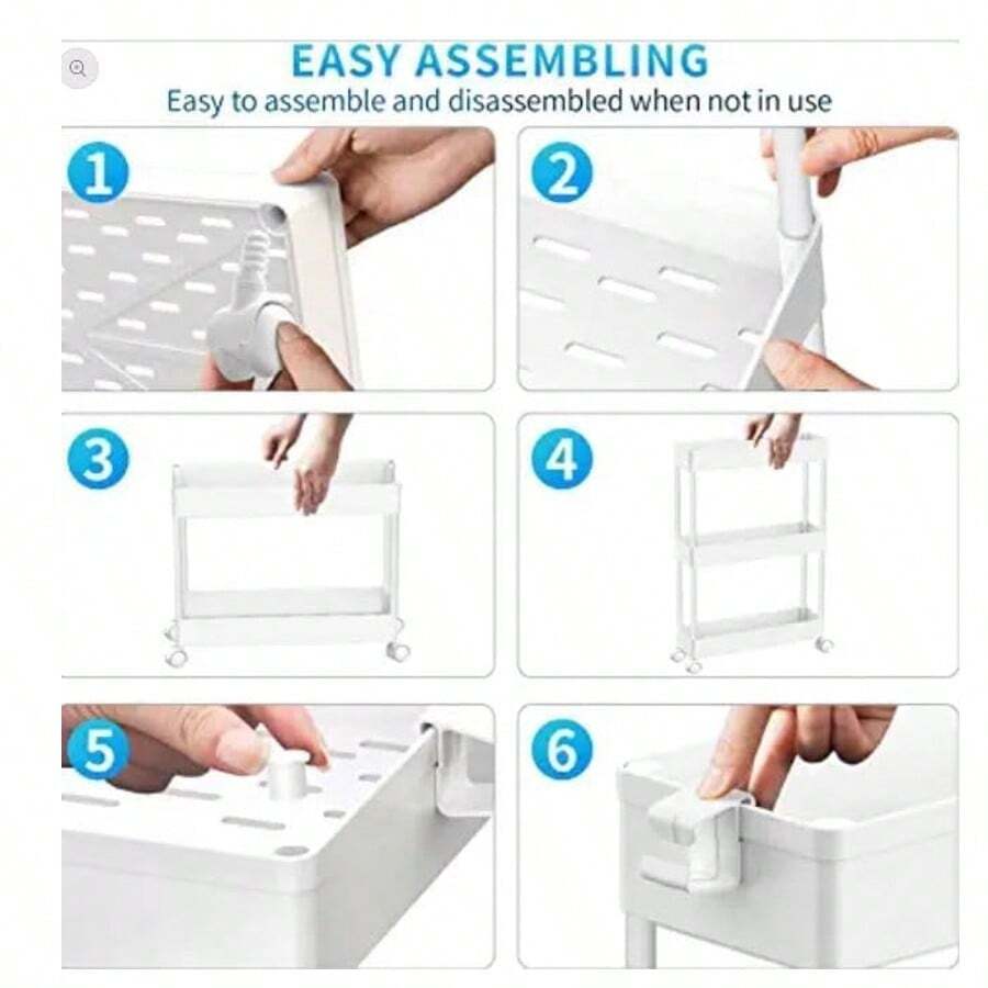 SPACEKEEPER Slim Rolling Storage Cart, 3 Tier Bathroom Storage Organizer Laundry Room Utility Cart Mobile Shelving Unit, Multi-Purpose For Kitchen Office Bathroom Laundry Narrow Places