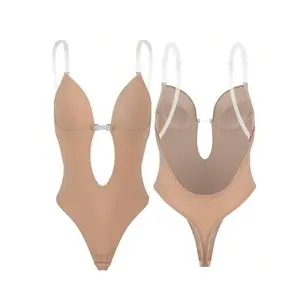Women's Backless Bodysuit With U-Plunge Bra And Seamless Thong - Body Shaper Shapewear Adjustable Straps Deep V Push Up Bra Sexy Thong Bodysuit Invisible Under Dress Womenswear Fabric Spandex Basic