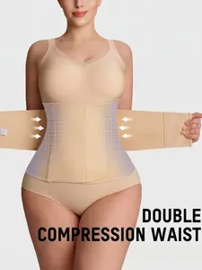 1 Count Women's 7 Support Bones Waist Trainer, Double Compression Comfortable Stretch Tummy Control Waist Cincher, Antislip Shapewear Belts with Adjustable Magic Tape Closure, Suitable for Fitness Workout & Office Use & Home Wear