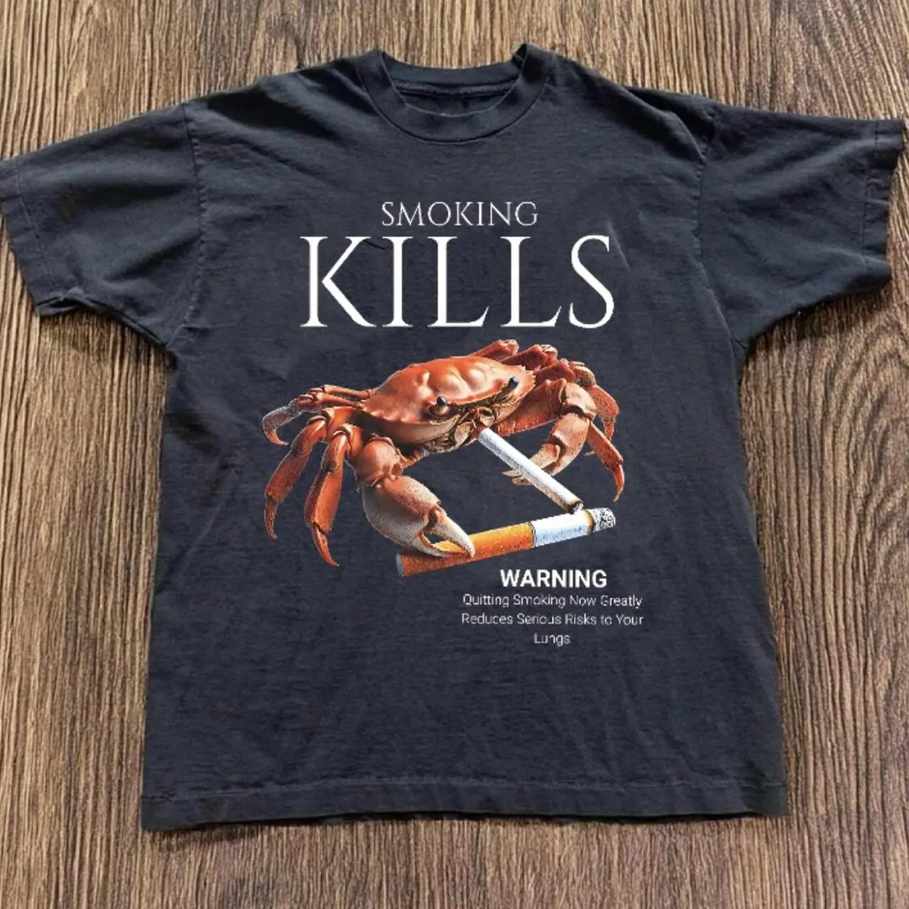 Gildan Black Cotton Smoking Kills Crab Gildan T-Shirt, Unisex Vintage Graphic Tees Gothic Grunge Y2K Emo Scene Amity Affliction Style Clothes Men Women Streetwear