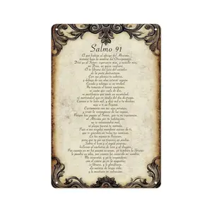 2D Flat 1pc 8*12 in 'Salmo 91’ Vintage Metal Sign| Spanish Psalm Wall Decor for Christian Homes & Spiritual Spaces