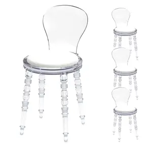 Fohfurniture Set of 4 Modern Vintage White PC Dining Chairs, Acrylic Chair, Home Ghost Chair for Kitchen Office Banquet School with White Cushions