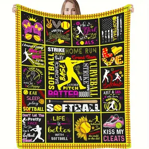 1Pc Softball Blanket Ultra Soft Warm Flannel Throw Blanket Softball Lover Softball Team Blankets Gifts For Girls Adults Boys