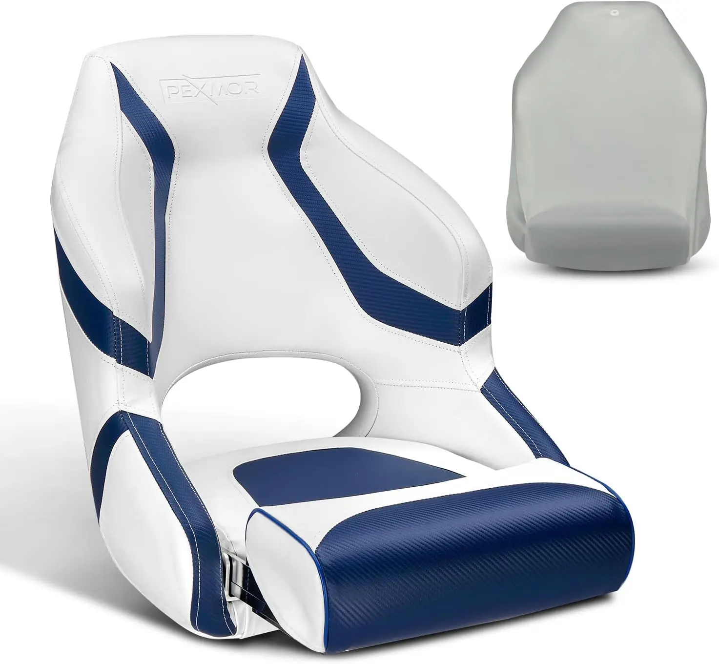 PEXMOR Premium Sport Flip Up Boat Seat Captain Bucket Seat with Boat Seat Cover, Waterproof Boat Captain Chair Aluminum Hinges Stainless Steel Screws Included Captain