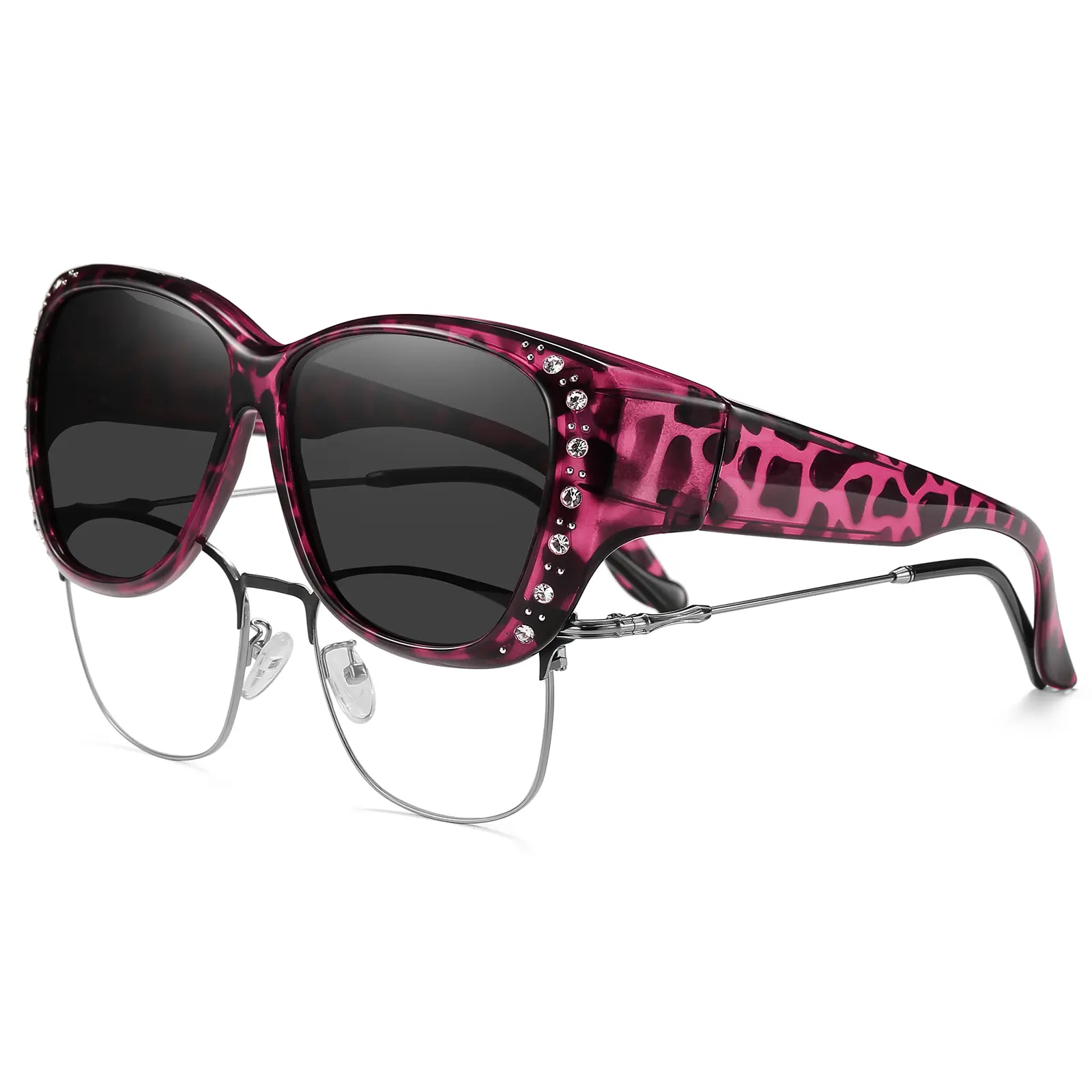 M Size Purple Tortoise Frame Grey Lens