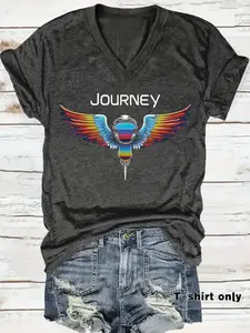 Women's V Neck Patriotic Journey Print Casual Everyday Summer Top, Loose-Fit Breathable Short Sleeve Lady Tee, Comfortable Fit Womenswear S-Xxl, Casual T Shirt