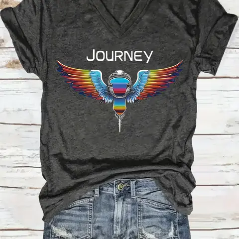 Women's V Neck Patriotic Journey Print Casual Everyday Summer Top, Loose-Fit Breathable Short Sleeve Lady Tee, Comfortable Fit Womenswear S-Xxl, Casual T Shirt