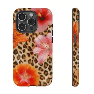 Leopard Print With Chinese Hibiscus Flowers  Two-In-One Matte Texture Phone Case Suitable For Compatible With Iphone17,16, 15, 14, 13, 12, 11, PRO MAX,PLUS,AIR,X,XS,As Well As , Galaxy S21/22/23/24/25 Ultra/FE+,NOTE20 Ultra,A71/56/55/54/53/52/36/34/26/25