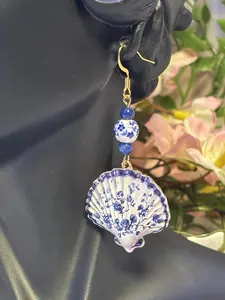 Blue Seashell Statement Earrings
