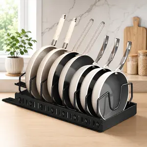 Heavy Duty Expandable Sliding Pan Organizer, Pull Out Kitchen Cabinet Storage Rack for Pots, Pans and Lids