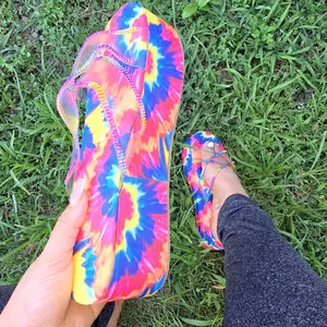 Women's Rainbow Rhinestone Platform Footwear - Clear Strap Wedge Sandals