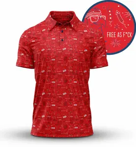 Bogey Bros Men's Red Patriotic USA Golf Polo Shirt Perfect For 4th Of July Fireworks Parties
