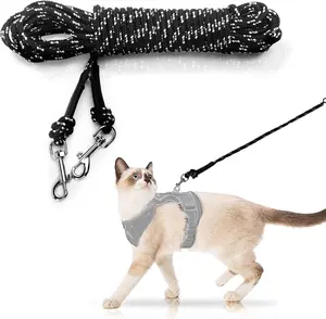 Extra Long Cat Leash 4.5M Reflective Nylon Durable Tangle-Free Hook for Rabbits Kitten Puppy Small Animals 15FT Lightweight Outdoor Walking Leash