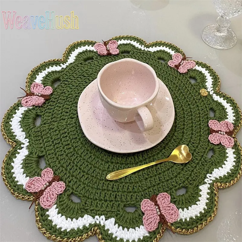 Tabletop Decor, Hot New Hand-Crocheted Butterfly Placemat, Nordic Style Heat Resistant Coaster, Artisanal Woven Table Mat, Sturdy Heat Insulation Pad, Stylish Household Decor for Dining Table, Coffee Bar, Kitchen Counter and Daily Tabletop Arrangement