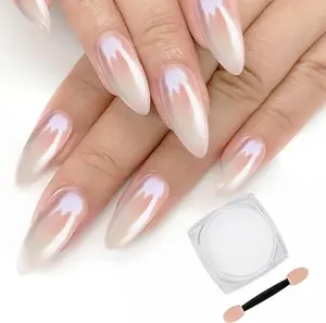 White Pearl Chrome Nail Powder – Holographic Aurora Pigment for DIY Nail Art, Mirror Finish & Neon Pearl Glitter