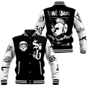 Suicidebөys Varsity Jacket G59 Records Rap Hip Hop Graphic Bomber Jacket Men's Vintage Letterman Streetwear Live Fast Die Whenever Skeleton Skull Coat Black White Music Fan Gift