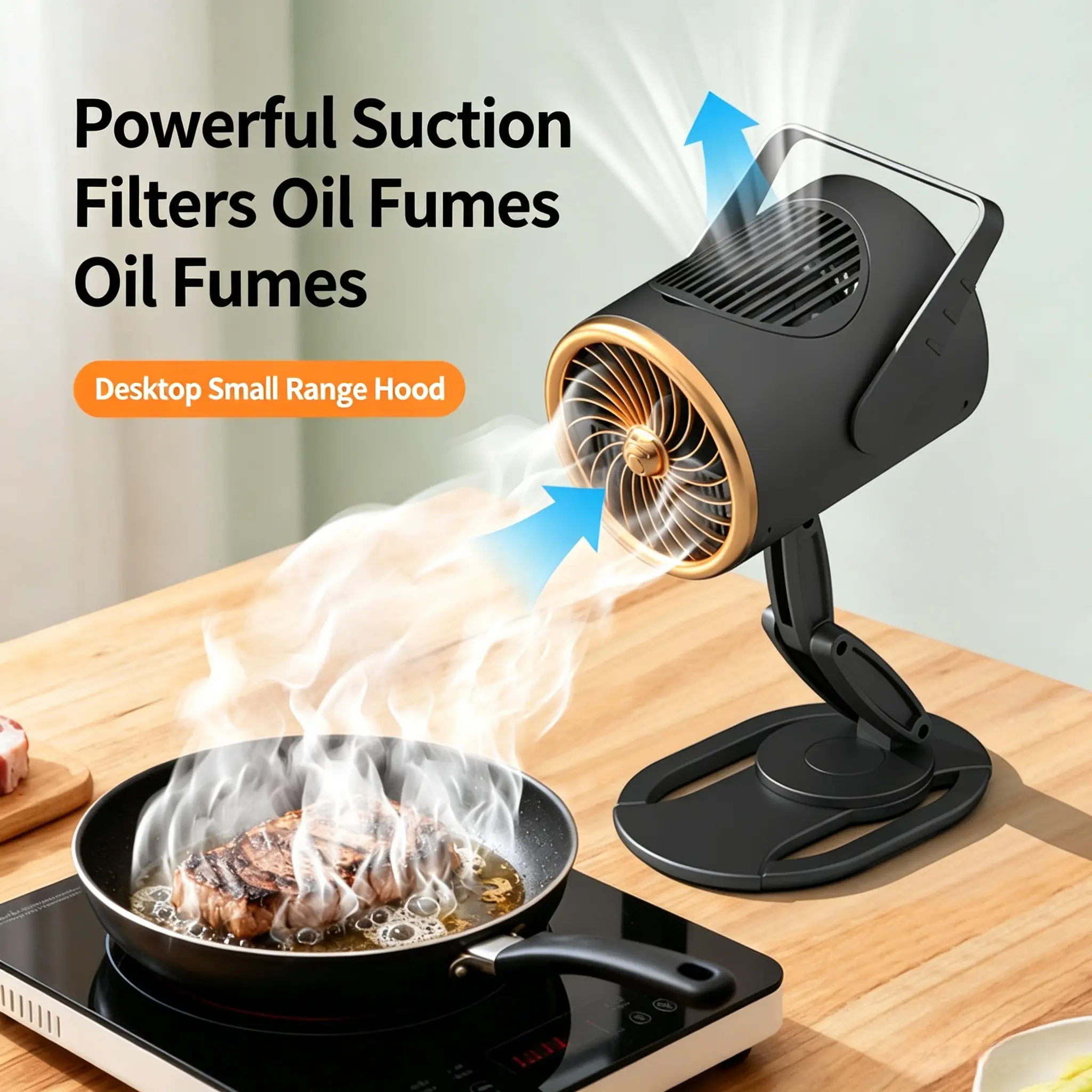 Portable Desktop Range Hood for Indoor BBQ & Hot Pot, USB Rechargeable Smoke Absorber with Washable Filter, Compact & Low-Noise Extractor Fan for Apartments & Dorms