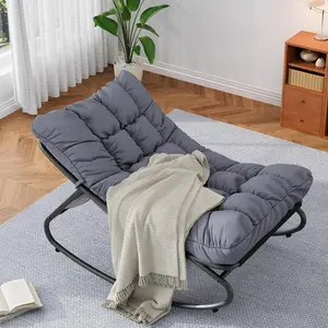 [FLASH SALE] Garvee Rocking Papasan Chairs, Outdoor Lounge Chairs with Comfy Cushions, Sturdy Metal Frame, Reading Chairs for Adults, Padded Seat for Patio, Garden, Nursery, Living Room, Light Gray