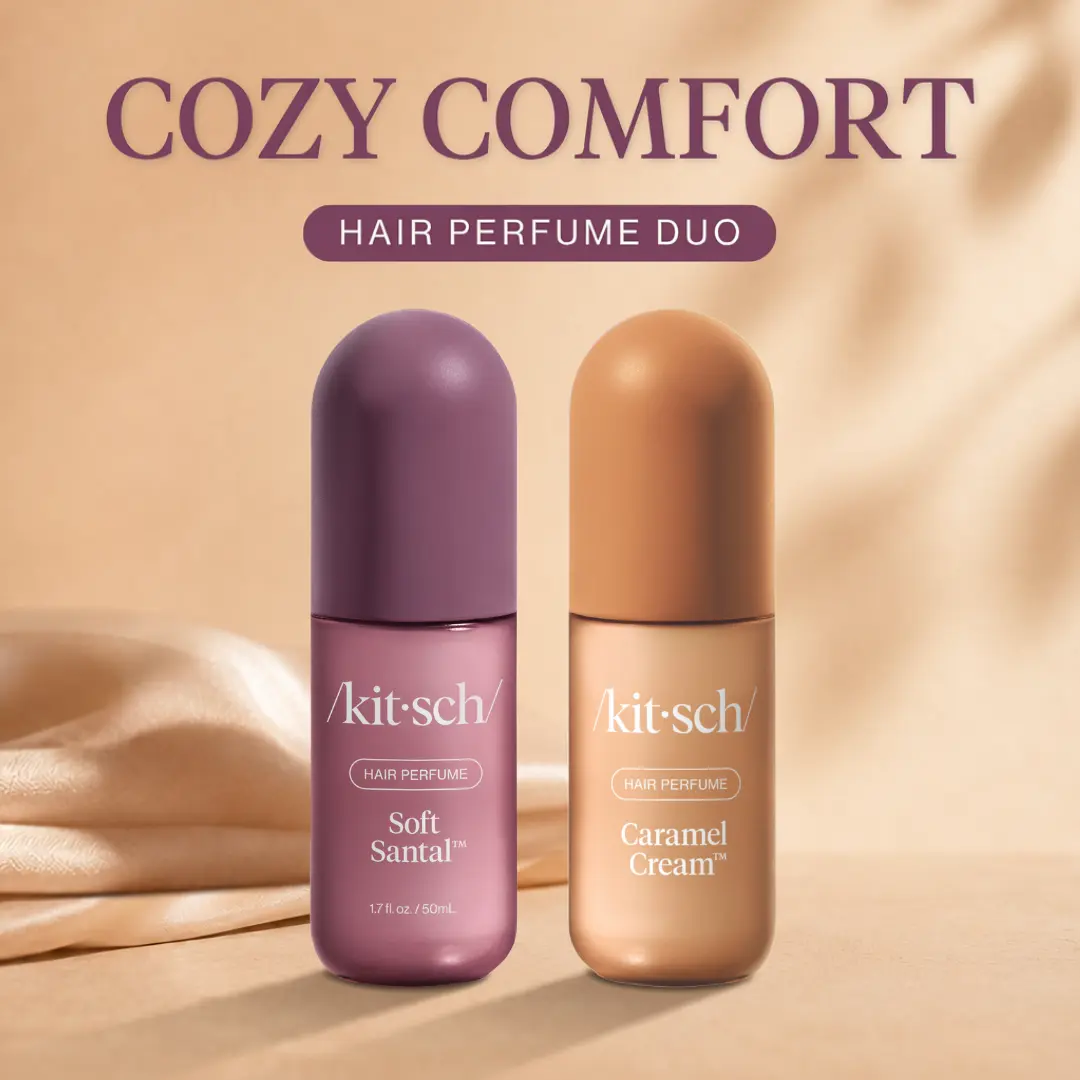 Kitsch Cozy Comfort Hair Perfume Duo: Soft Santal & Caramel Cream Hair & Body Perfume Duo | Odor-Eliminating Hair Perfume Set | Vegan Fragrance Mist