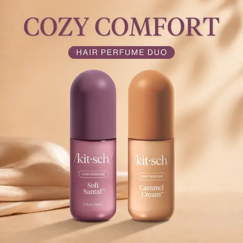 Kitsch Cozy Comfort Hair Perfume Duo: Soft Santal & Caramel Cream Hair & Body Perfume Duo | Odor-Eliminating Hair Perfume Set | Vegan Fragrance Mist