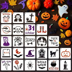 24 Pcs Halloween Stencils for Painting on Wood, 3 Inch Halloween Stencils for Crafts Reusable Pumpkin Ghost Stencil for Halloween Decoration Wall Art, DIY Crafts Card Rock Wood Canvas Home Decor