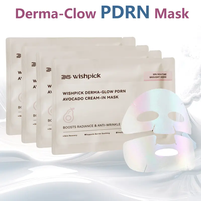 Wishpick Derma-Glow PDRN Avocado Cream-In Mask 4 Pack Boosts Radiance Anti-Wrinkle with PDRN & Avocado Ingredients for Effective Skincare