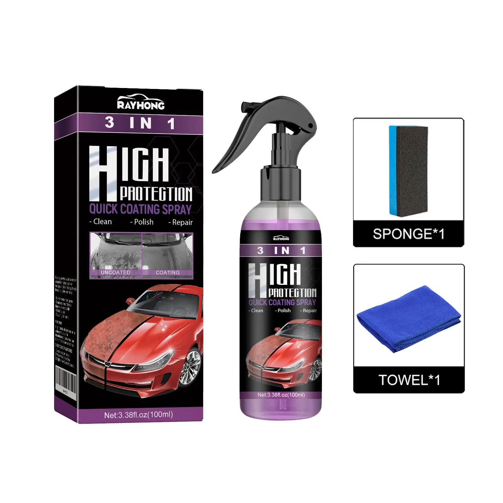 Rayhong Coating agent three-in-one, degreasing, polishing, protection, repair scratches, car paint, cleaning and maintenance coating sonax stain removal wipe  on  clear  coat Clear Nano Waterproof Sealant Brush
