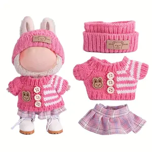 Rainbow Labubu Doll Clothes for Labubu with 3 Outfits, Lifelike Doll Clothing - Stylish Fisherman Hat & Sweaters & Pants or skirt Set for 6.69inch Dolls, Adorable buLabu Accessories for Play & Display (Not Included shoes & Doll)