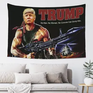 Trump Commando Rocket Launcher Synthetic Metal Print Backdrop Banner - 60x40in Donald Trump "No Commie Can Stump Him" Hangable Fade-Resistant Tapestry Flag, All-Seasons Make America Great Again Man Cave Decor Gift