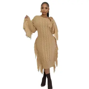 Maria's Fringe Sweater Dress - Women's Casual Dress
