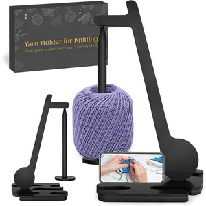 Yarn Holder for Crocheting - Wooden Magnetic Yarn Holder Spinner for Knitting - Unique Gifts for Crochet Lovers, Music Lovers, Christmas, Birthday - Black